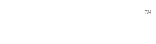 Logo (branco) da marca de leques brasileira VRAH™ (Para fundos escuros)